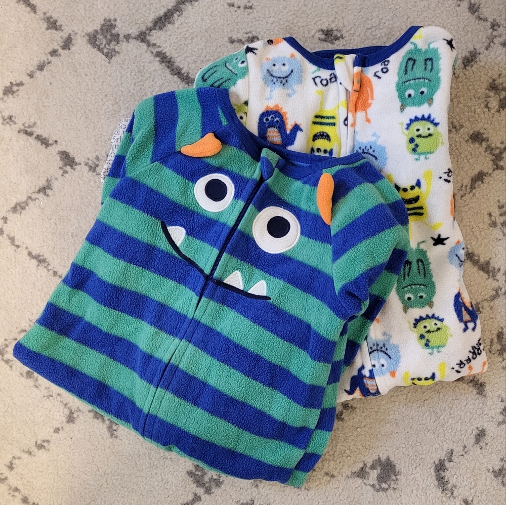 Two Fleece Onesie Pajamas 12M